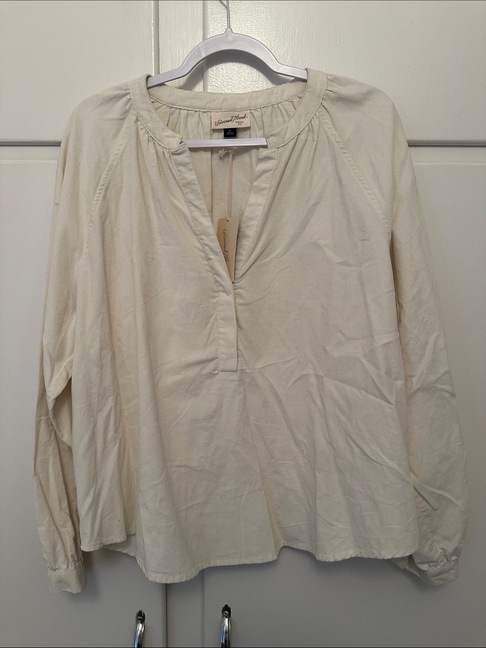 NWT Universal Thread Cream Corduroy Long Sleeve Cotton Blouse